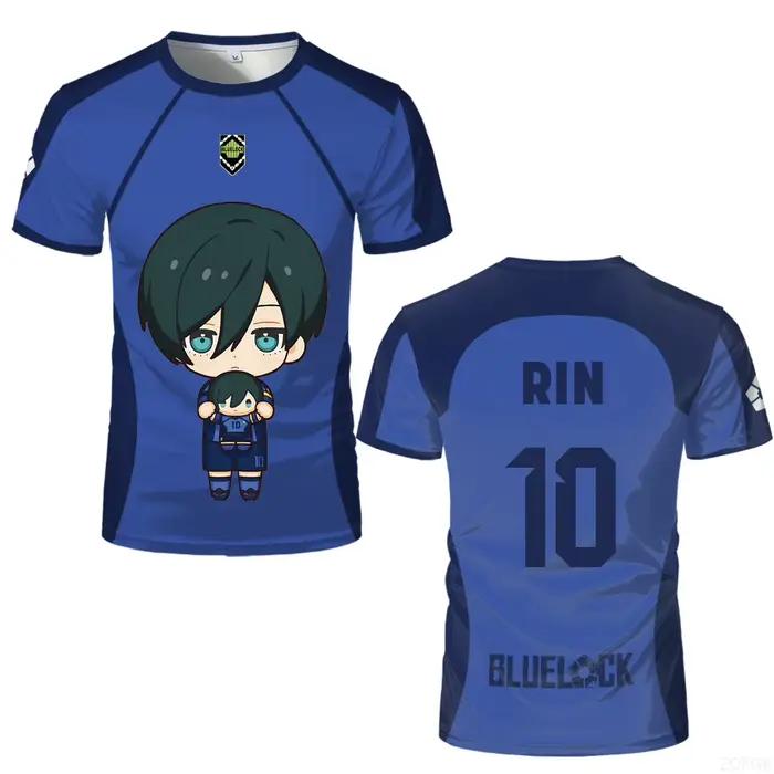 Maillot de Futsal Réplique Motif Blue Lock Anime Bastard Munich Été Homme et Femme T-shirt 3D Décontracté Sportif Haut