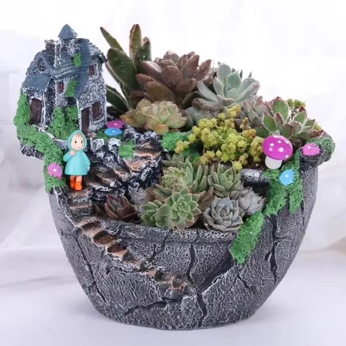 Pot de fleurs en résine pour plantes succulentes, support de bureau, décoration de jardin de maison, porte-plantes