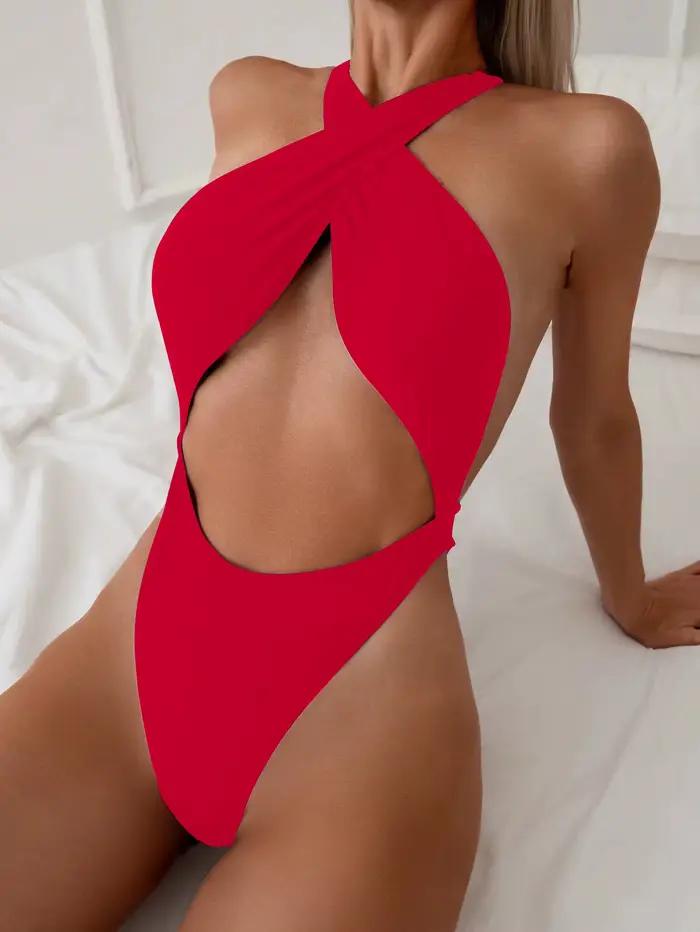 Maillot de bain une pièce sexy noir et rouge pour femme