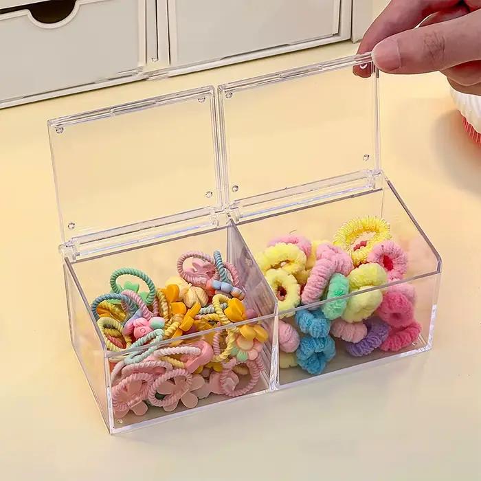 Boîte de rangement pour accessoires de cheveux à deux niveaux, boîte de rangement pour bijoux en acrylique compartimentée avec capacités de rangement multifonctionnelles