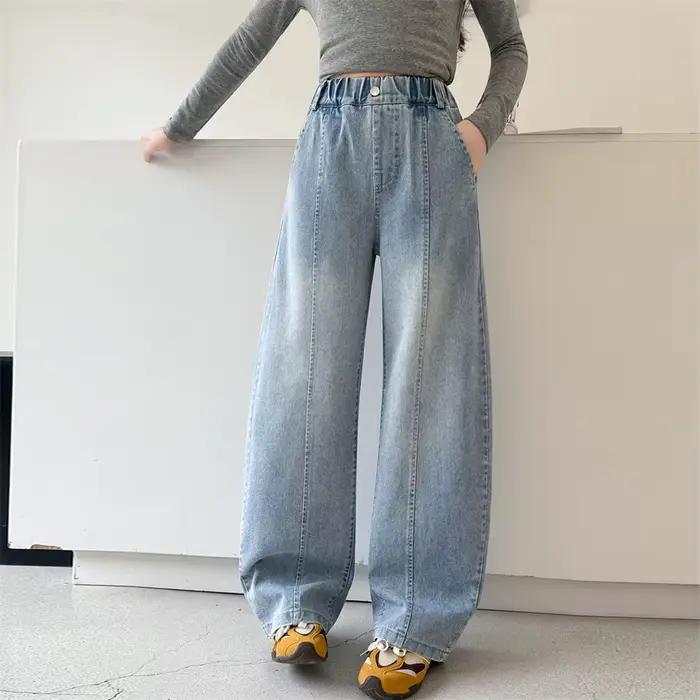 Jeans slim fit pour enfants, coupe droite, denim tendance pour adolescentes, pantalons en jean pour enfants, mode printemps, âge 5 à 14 ans