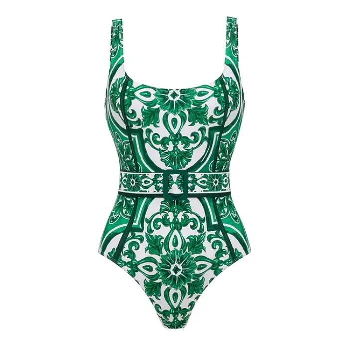 FLAXMAKER Vintage motif imprimé une pièce maillot de bain et pantalon ou jupe femmes