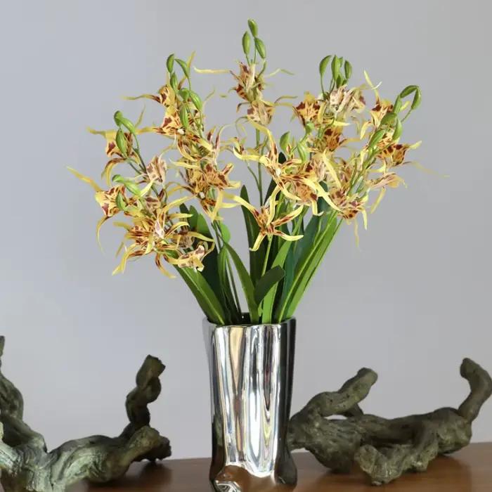 Impression 3D Phalaenopsis Silk Real Touch Spider Orchid Flowers, Home Table Vase Decor, Christmas Photo Props, 5 Branches