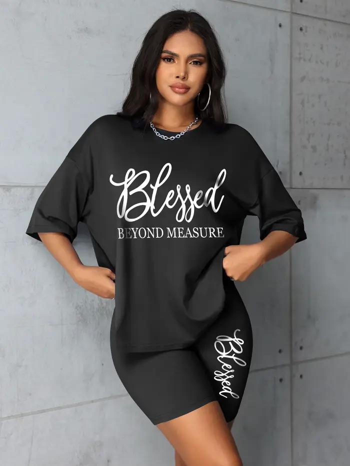 Ensembles Grande Taille pour Femmes – Nouveautés Été 2 Pièces Imprimées « Blessed » – Offres et Liquidations – Tout à