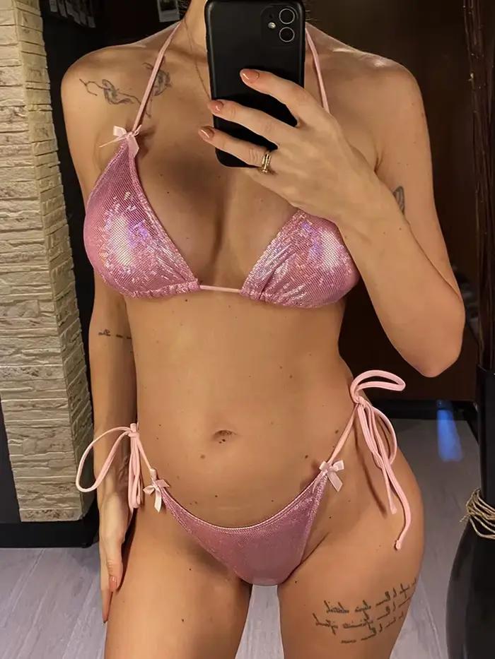 Maillot de bain femme deux pièces à paillettes scintillantes