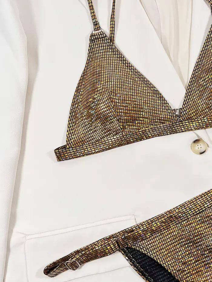 Maillot de bain scintillant doré pour femme 2026