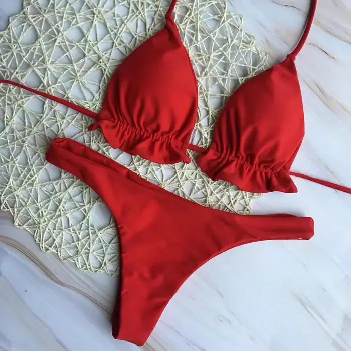 Été brésilien Bikini ensemble femmes Sexy haut bandeau string bas 2 pièces