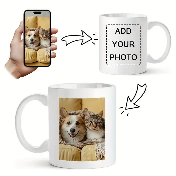 Mug personnalisé sur mesure 1 pièce, téléchargez votre image. Cadeaux adaptés pour la fête des mères, la fête des pères, la Saint-Valentin, Noël, les anniversaires, les fêtes et autres occasions festi