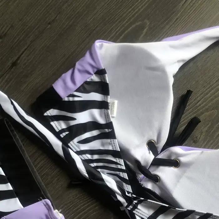 Bikini Licou Épissage Zèbre Style de Plage Polyesters Élasthanne Pour Femmes Plage Vacances Sports Nautiques Fête à la Piscine Spa Sources Chaudes Croisière