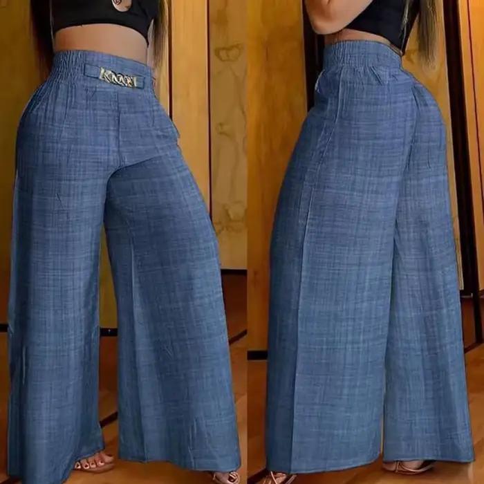 Pantalon taille haute à jambes larges, couleur unie, Chic, ample, élégant, évasé en métal, bureau, droit, vacances, été