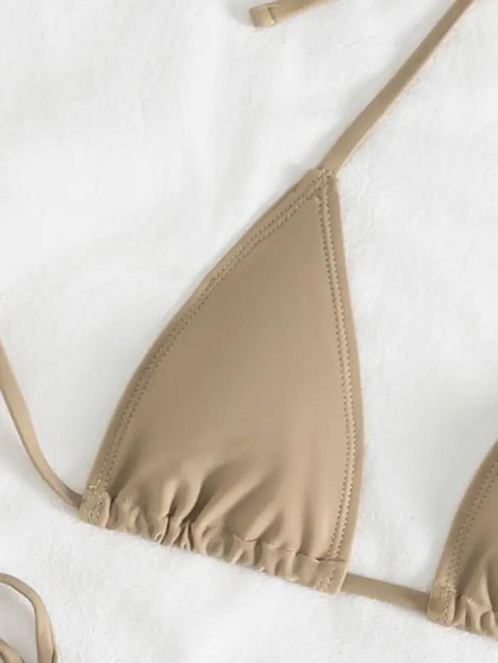 Nouveau kaki Bikini ensemble 2025 femmes évider chaîne jupe 3 pièces maillot de bain plage
