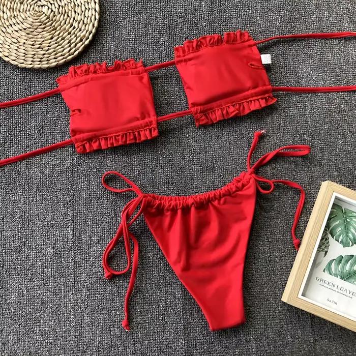 Bikinis froncés Sexy String Maillot De Bain femmes Extrem