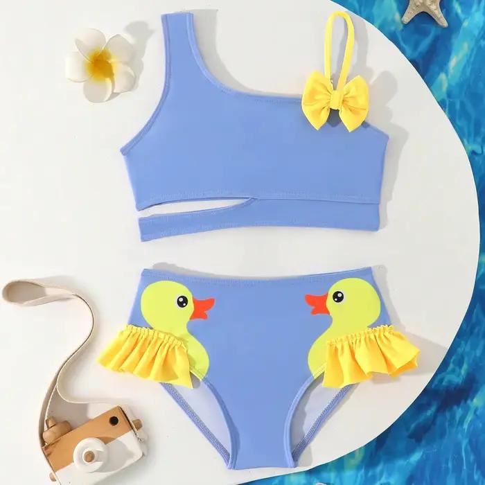 Maillot de bain bikini taille haute à volants pour petites filles 2026