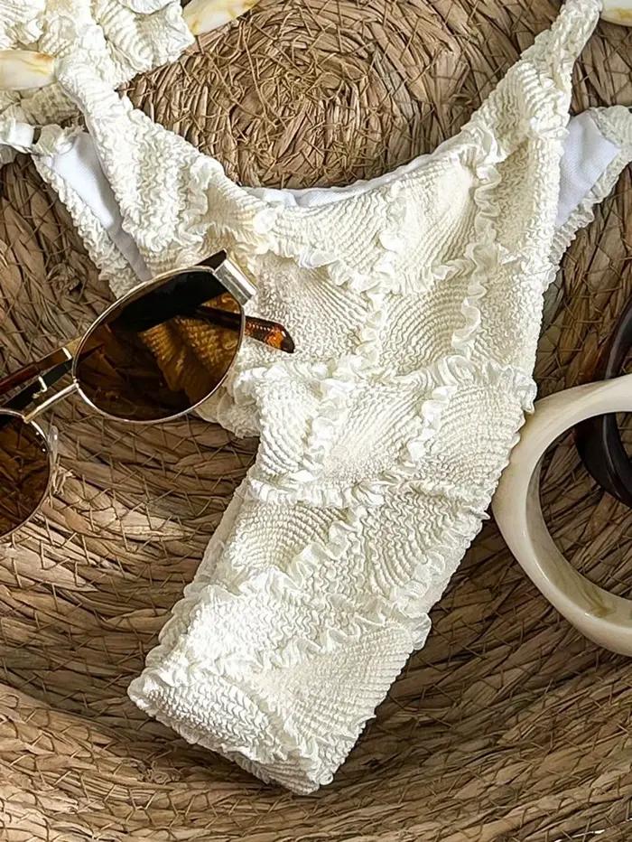 Bikini string sexy 2026 pour femme, blanc, en dentelle ajourée, avec soutien-gorge push-up, micro maillot de bain d'été, tenue de plage pour les vacances