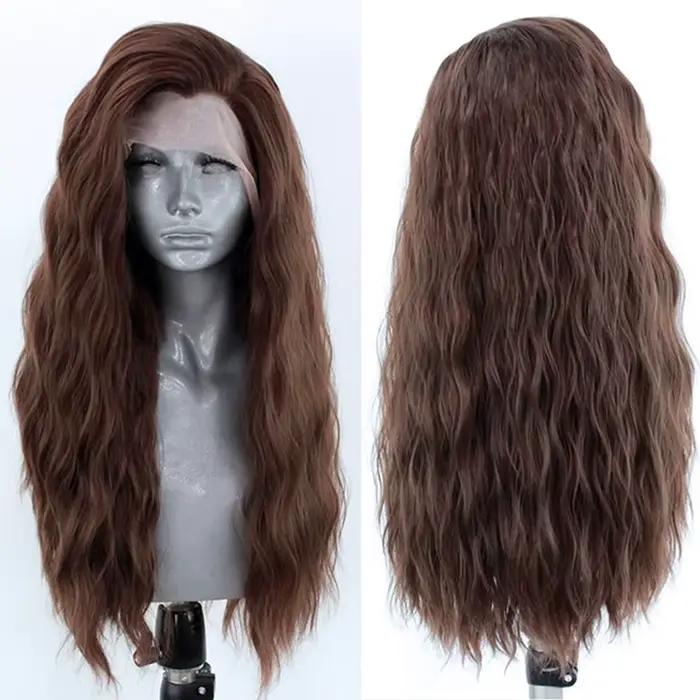 AIMEYA perruque Lace Front Wig synthétique longue ondulée perruque de cheveux bruns synthétiques perruques de dentelle pour les femmes naissance des cheveux naturelle Cosplay perruques frontales