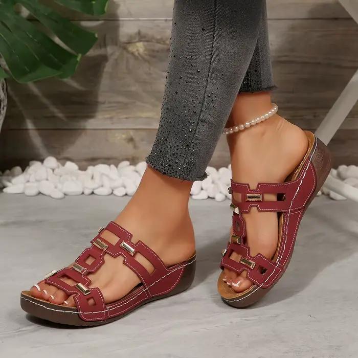 Sandales romaines grande taille pour femme, mules de plage à bout ouvert, compensées d'été, confortables, chaussures d'extérieur à enfiler pour femme