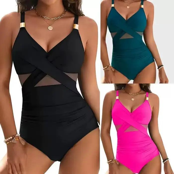 Maillot de bain une pièce sexy en maille grande taille pour femmes