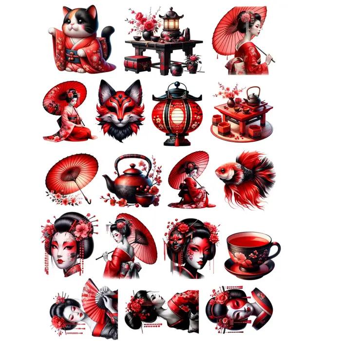 18 autocollants mignons de geisha japonaise pour journaux DIY, agendas, décorations d'ordinateurs portables, livres, planificateurs, impressions de haute qualité