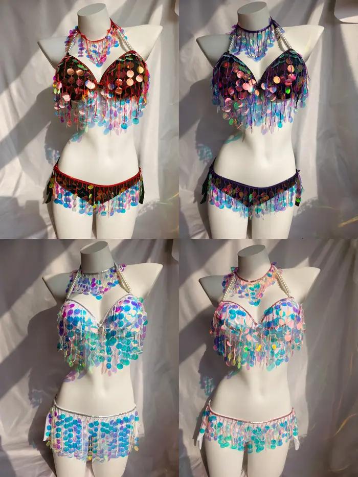 Bikini de performance sirène de luxe original fait main avec paillettes