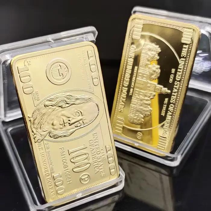 1 pièces USA 100 Dollar lingot 24k barre d'or pièce en métal américain barres d'or USD avec Gif