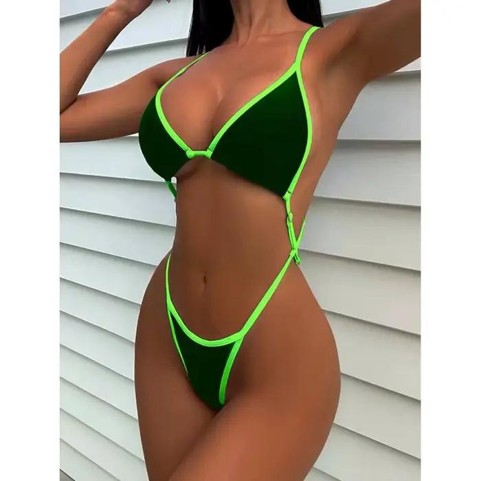 Cikini Summer Beach Maillot de bain une pièce avec bordure contrastée et col licou pour femme