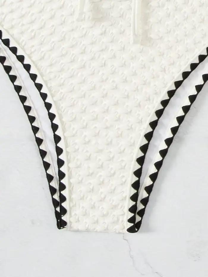 Maillots de bain blanc 2 pièces maillot de bain sans bretelles pour femmes Sexy Bandeau dos nu Bikini ensemble à lacets Patchwork maillot de bain 2025 nouveau
