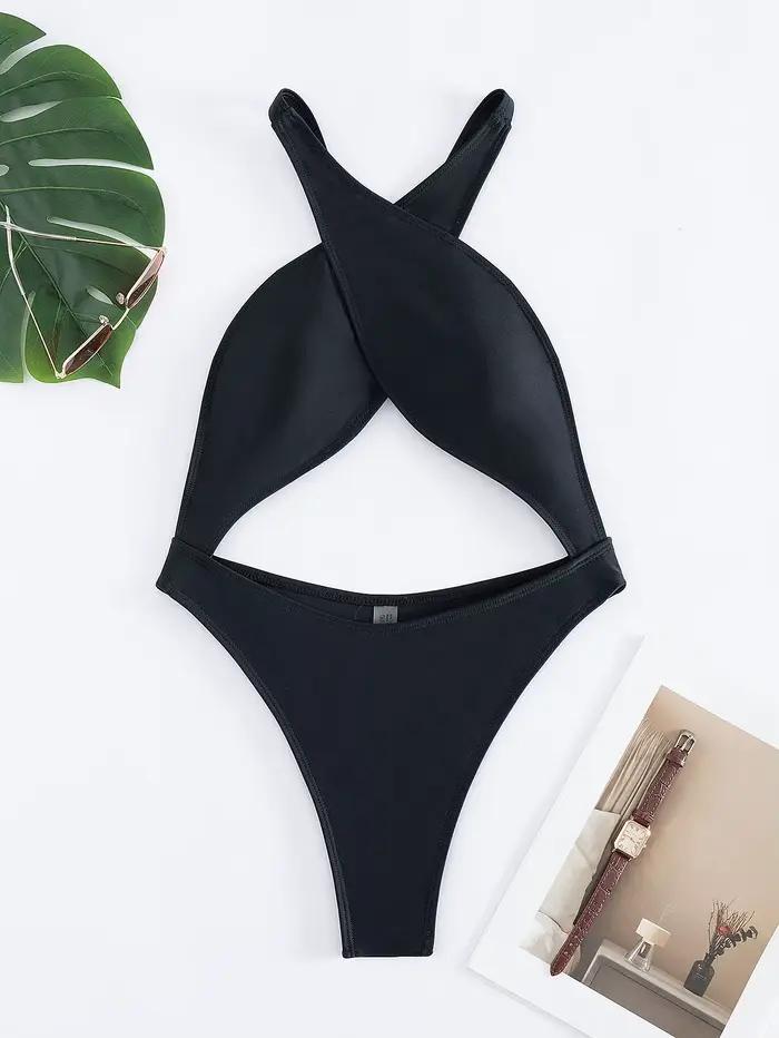 Maillot de bain une pièce sexy noir et rouge pour femme
