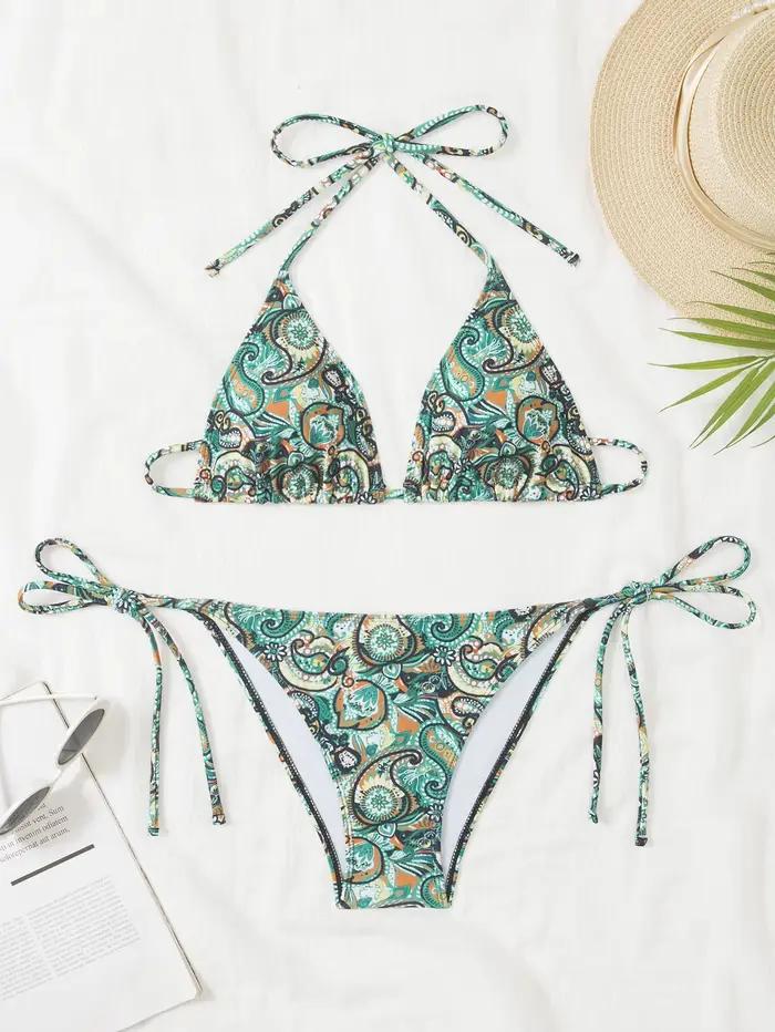 Ensemble bikini chic imprimé paisley d'inspiration vintage pour femme – Col licou