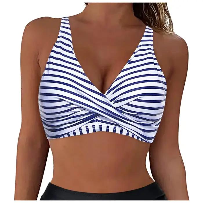 Couverture complète sport haut de bikini maillot de bain pour femme froncé soutien-gorge