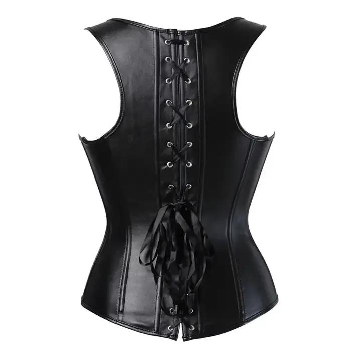 Corset en cuir Bustier grande taille haut Sexy Steampunk gothique Punk surbuste gilet à fermeture éclair Burlesque Pirate Costume noir