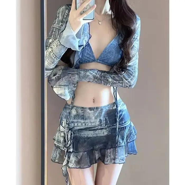 Bikini maillot de bain mode rétro Denim bleu