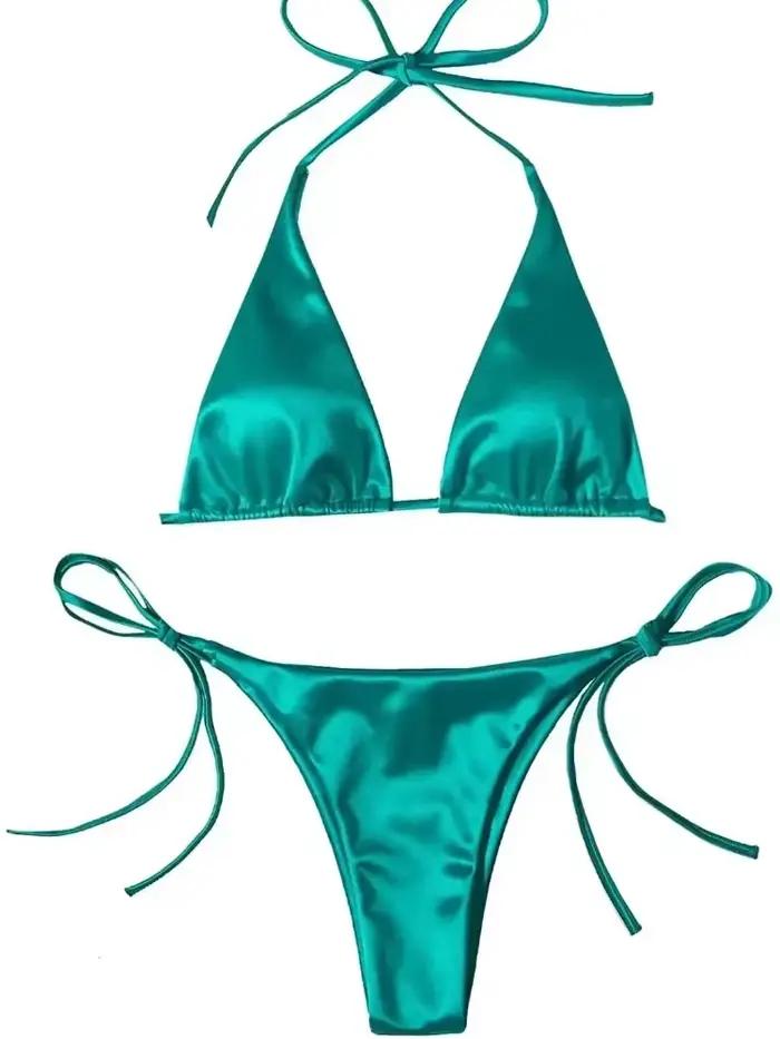 Sexy licou Satin brésilien Bikini femmes maillots de bain femme maillot