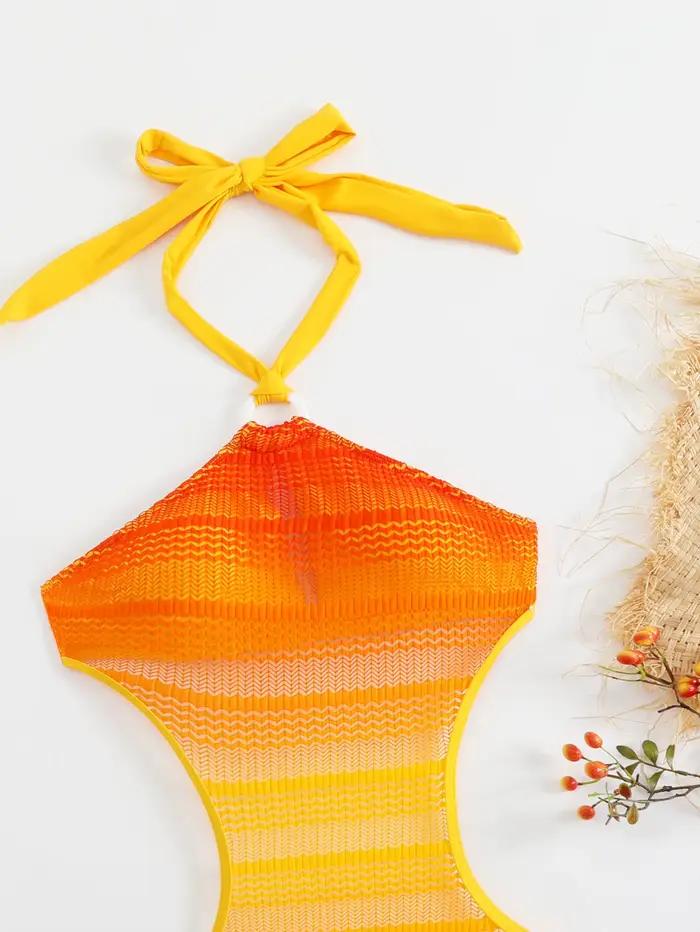 Sexy Orange dégradé maillot de bain femmes évider dos nu dentelle une pièce maillots