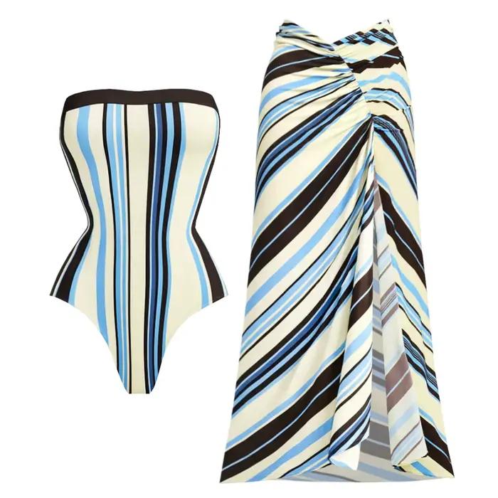 Maillot de bain une pièce bandeau rayé 3 pièces