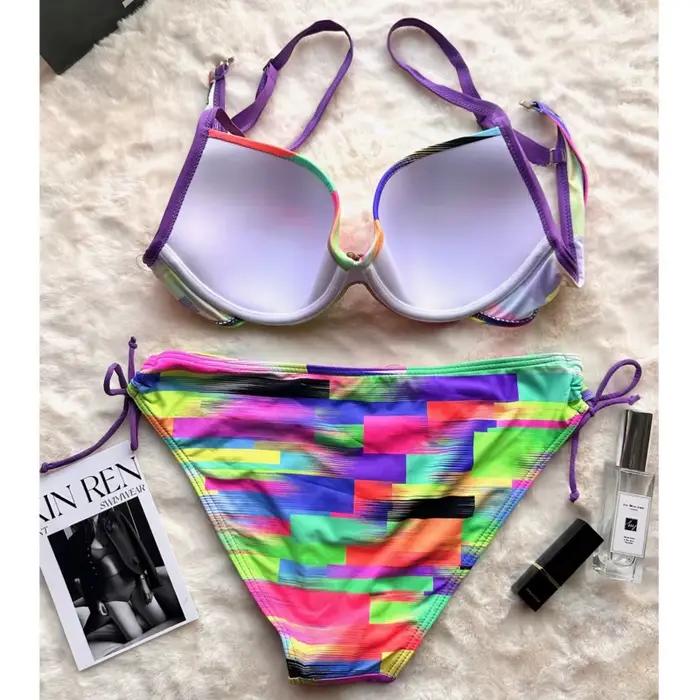 Bikini arc-en-ciel sexy pour femmes ensemble deux pièces style brésilien vêtements de plage plage vacances fête à la piscine