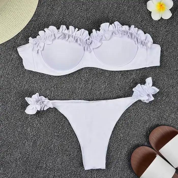 Solide Bikini ensemble femmes maillot de bain Chic volants Micro Bikini fendu maillot de bain été 2025 nouvelle plage épice fille 2 pièces maillots de bain