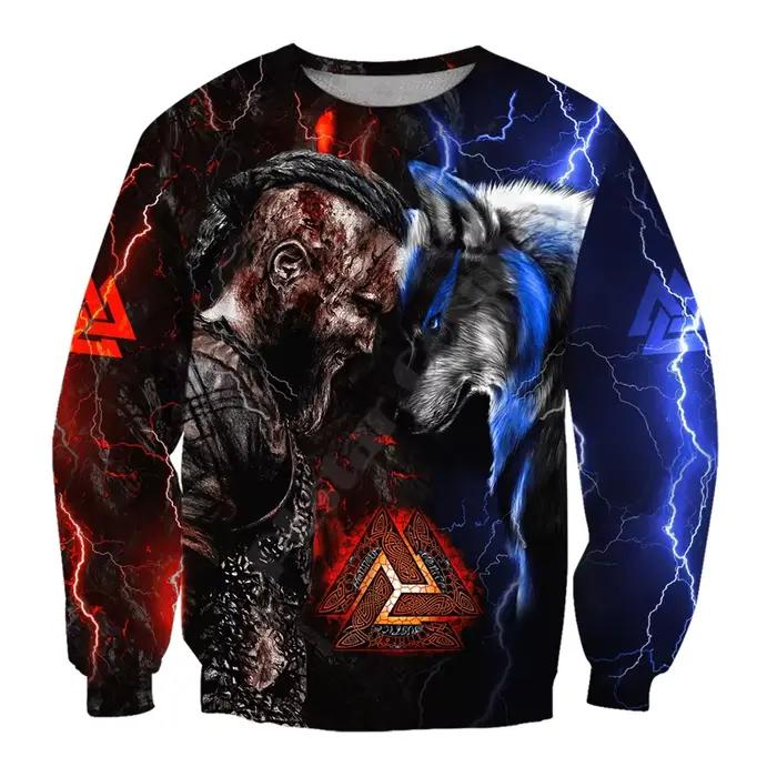 Ragnar and Wolf Valknut Tattoo 3D All Over Sweats à capuche College pour hommes et femmes, sweat-shirt, fermeture éclair, pull, olympiques de cosplay