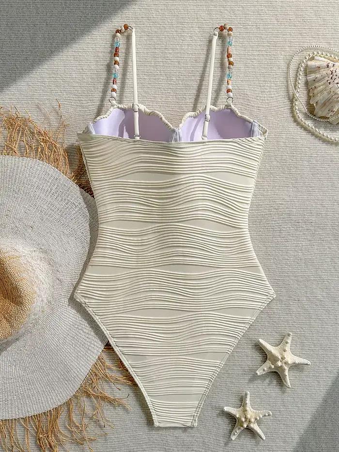 Maillot de bain une pièce femme froncé à armatures et perles