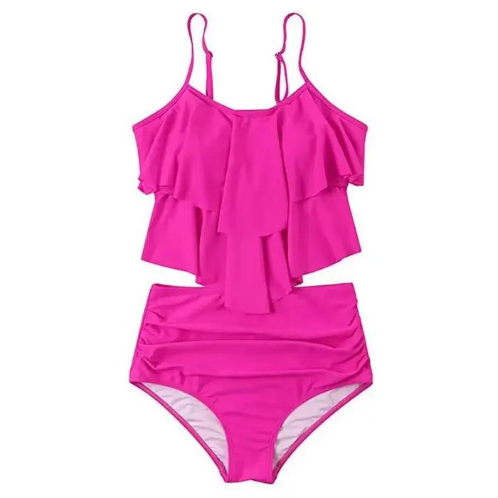 Maillot de bain imprimé léopard pour femmes, bikini taille haute, tankini, imprimé animal, floral, brésilien, à volants, grande taille, 2023