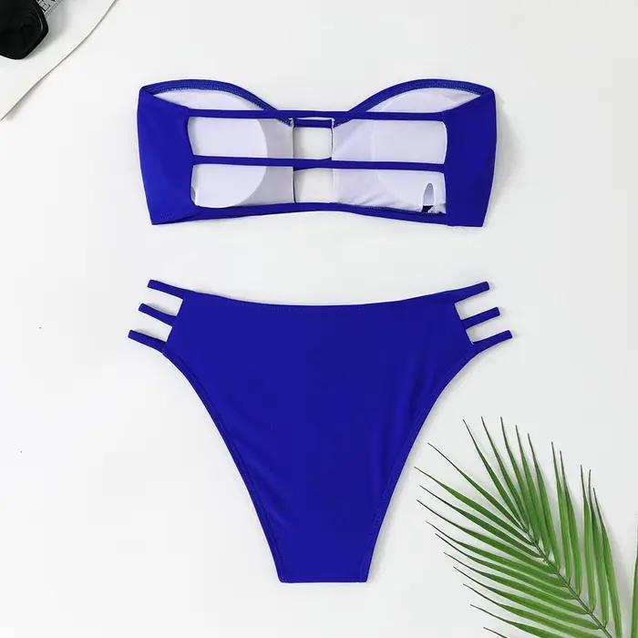 Été Bandeau Bikini 2025 femmes Sexy évider dos nu pansement taille haute maillot de bain brésilien