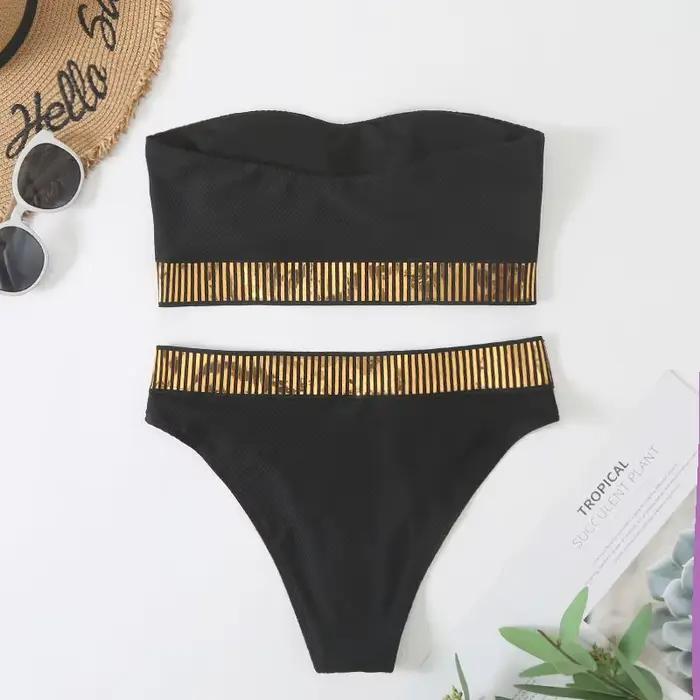 Sexy Bandeau taille haute Bikini 2025 femmes Triangle maillot de bain point détail maillots