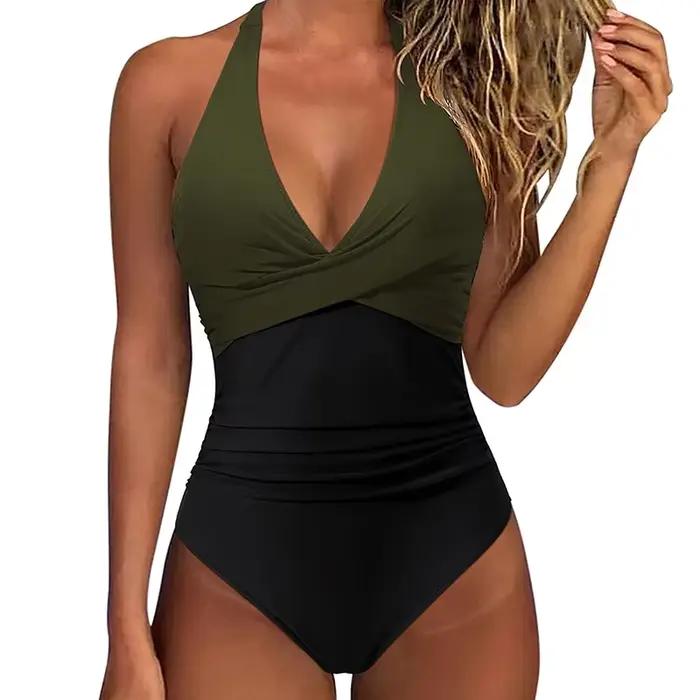 Été imprimer une pièce maillot de bain femmes Sexy plissé