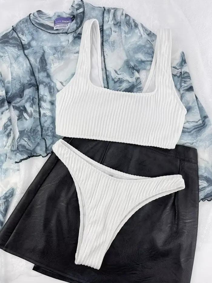 Bikini 2026 Daxiyee Femme Côtelé Push-Up Noir et Blanc Polyvalent Pour Plage Mariage Vacances Fêtes à la Piscine Spas et Sources Chaudes Sports Nautiques Mode Élégante