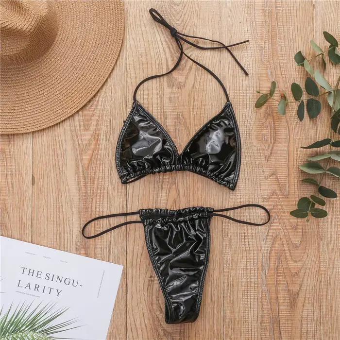 Maillot de bain en cuir PU brillant néon