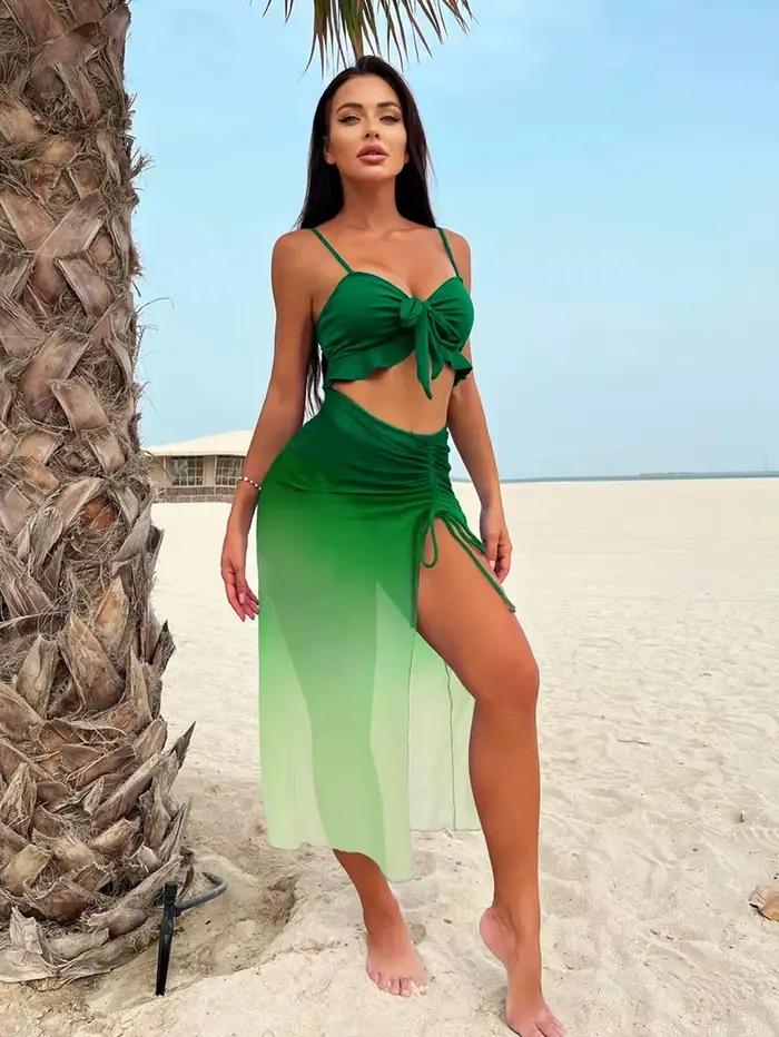 Cikini Sexy dégradé couleur trois pièces maillot de bain maille Bikinis ensemble été