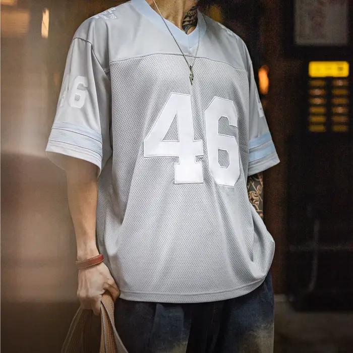 Maillot de football respirant en maille pour homme Maden, style rétro américain, coupe ample et légère, à manches courtes, pour le sport et les loisirs, idéal pour l'été et le quotidien