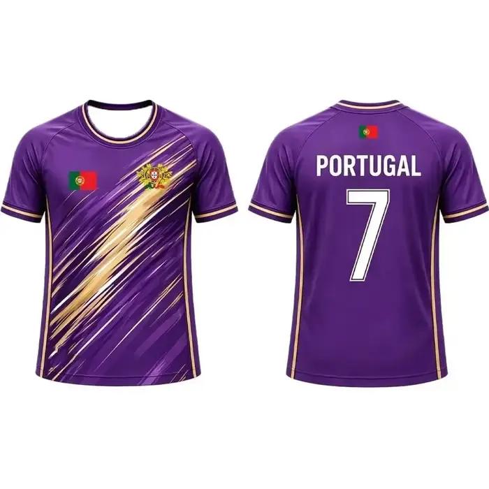 Maillot de football du Portugal pour hommes et femmes, t-shirt respirant à séchage rapide avec imprimé rayures brossées pour l'entraînement sportif