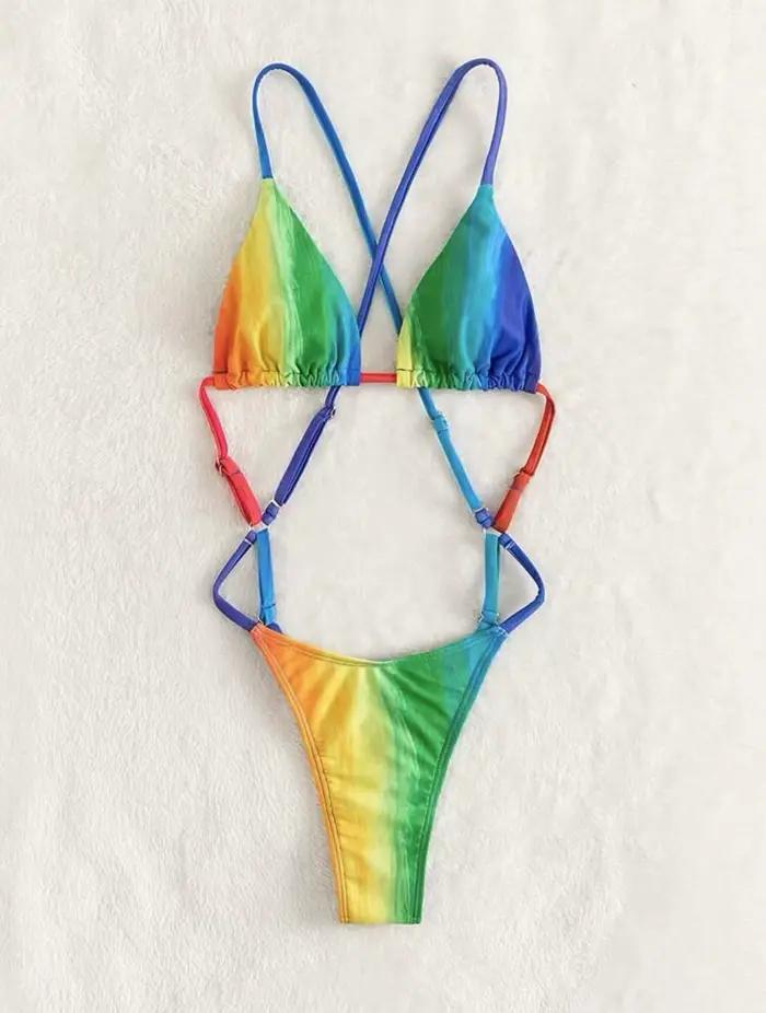 Sexy évider une pièce maillot de bain 2025 nouveau dégradé de couleur maillots