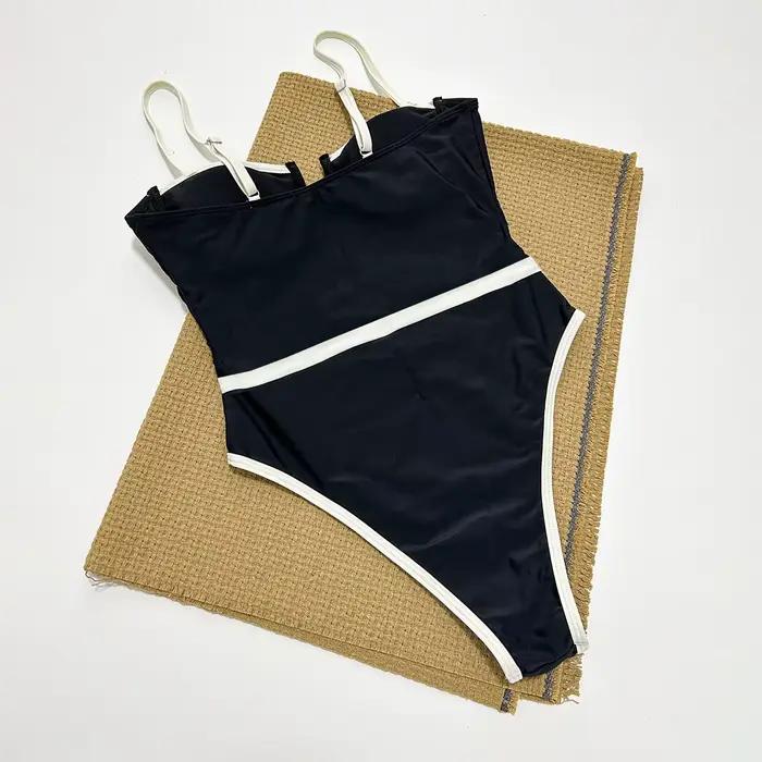 Merloly-Maillot de bain une pièce noir et blanc