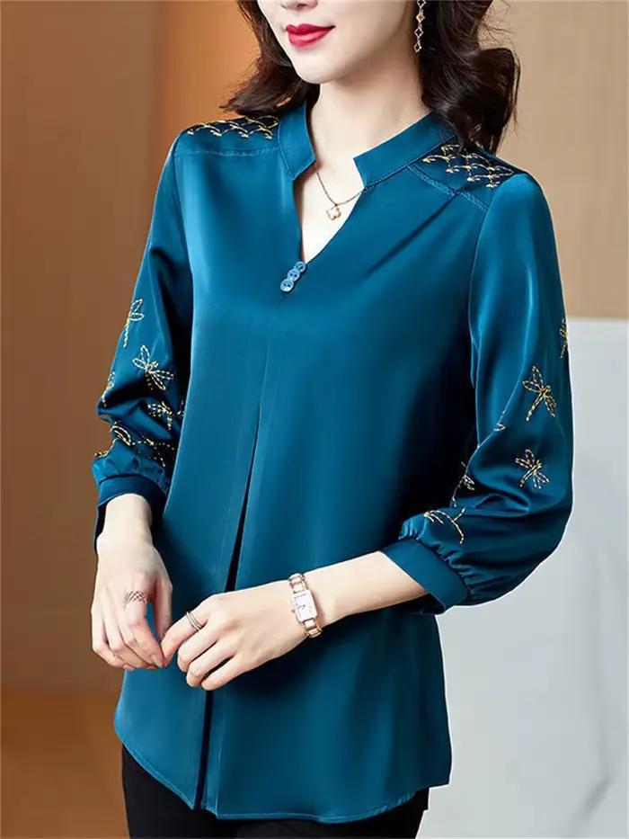 5XL grande taille femmes printemps été Blouses chemises dame mode décontracté à manches longues rabattu haut Blouse WY0391